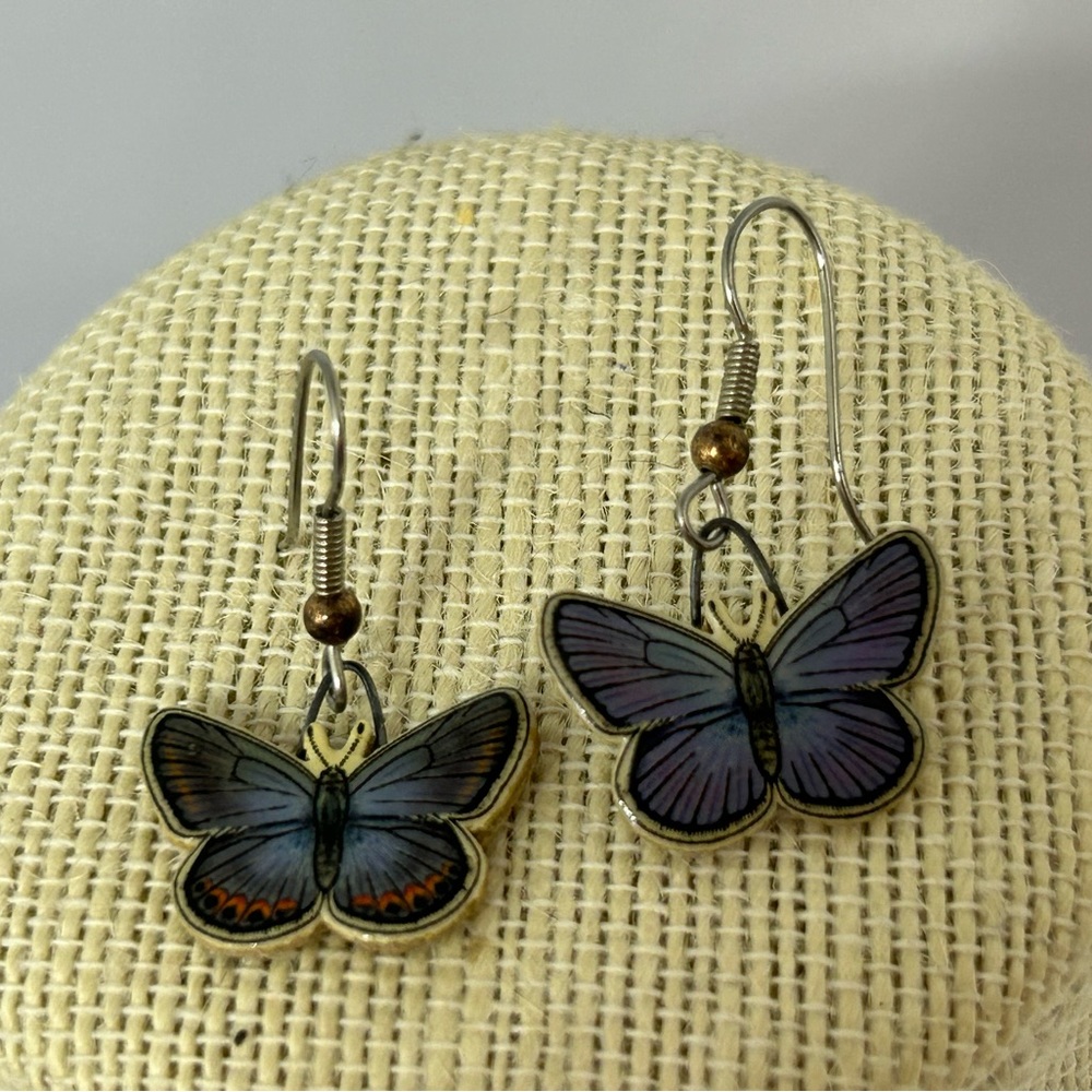 Jabebo Blue Butterfly Pierced Earrings Vintage Colorful Feminine Hippie BOHO